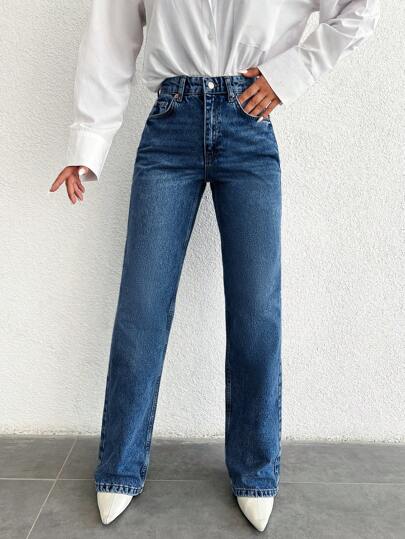 EURMUSE Rak dragkedja Fly Denim Jeans