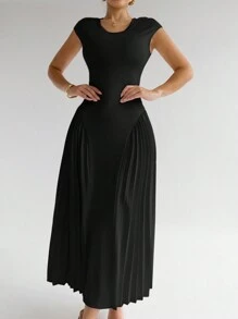 Firerie 女士优雅褶皱 A 字形黑色长裙 - 黑色 - 查看 5