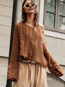 Bohemela 宽松款船领女式度假毛衣 - 棕色 - 查看 1