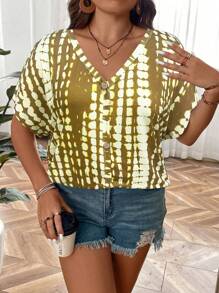 SHEIN LUNE Camiseta informal de talla grande con mangas tipo murciélago y teñido anudado - Multicolor - Ver 5