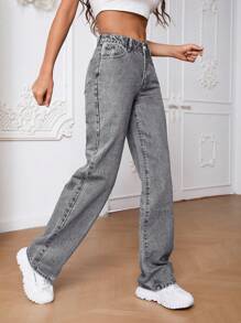 SHEIN Tall 斜口袋直筒牛仔裤