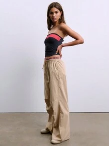 Casual Low Waisted Drawstring Pleated Straight Cargo Pants Fall Cloth For Women