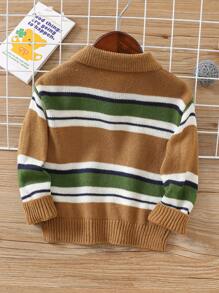 SHEIN Baby Boy Multicolor Soft Knitted Retro Stripe Patterned Loose Turtleneck Sweater, Warm And Comfortable For Casual Wear, School Or Home,In Fall/Winter - Multicolor - View 2