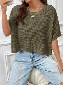 SHEIN EZwear Army Green Loose Knit T-Shirt For Women