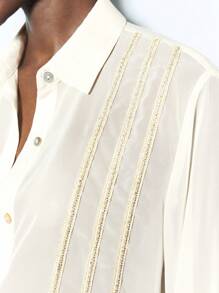 Maija Women's Spring And Summer Casual Ribbon Stitching Long Sleeve Shirt - Apricot - View 5
