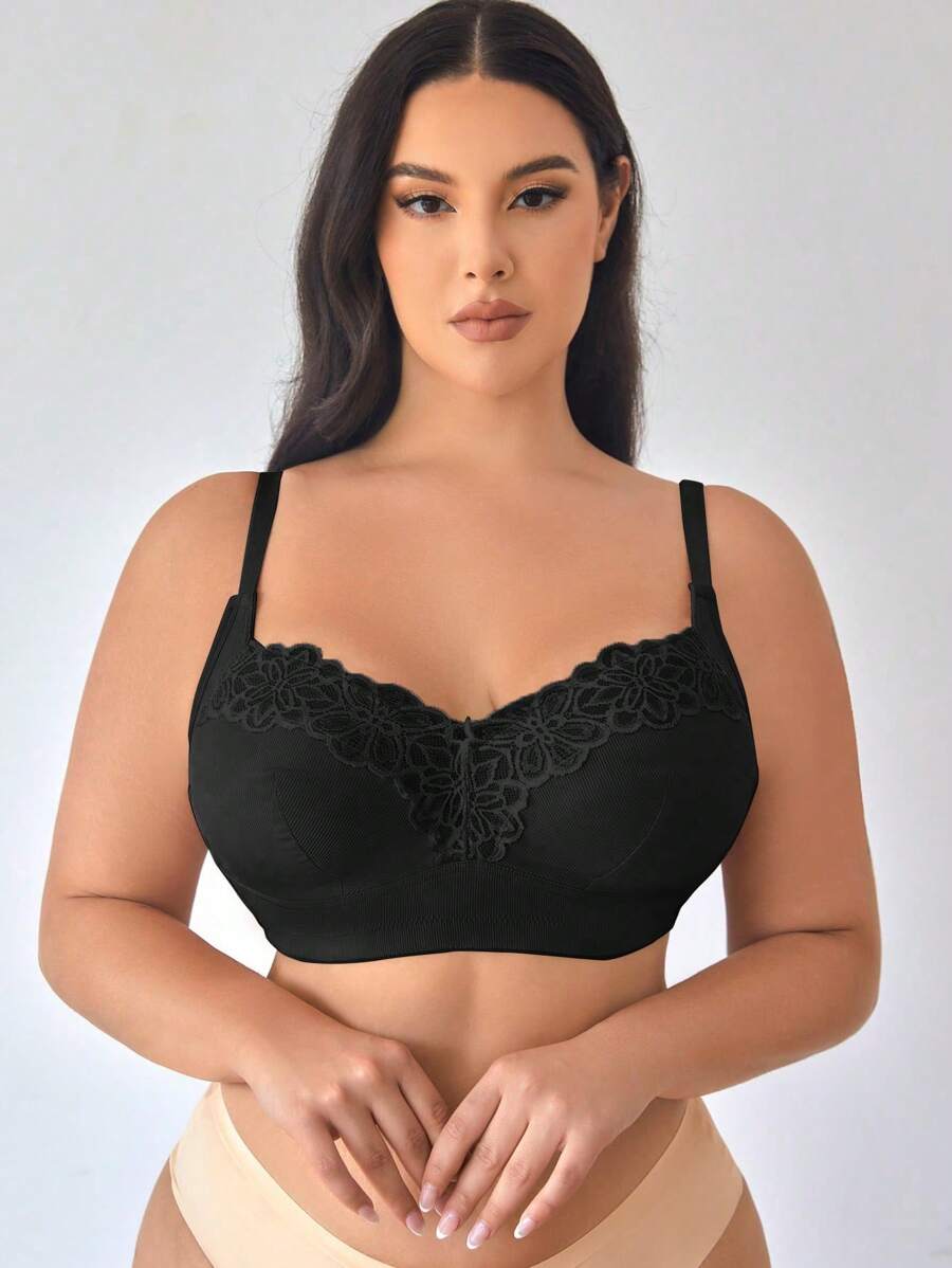 Áo ngực không dây có kích thước cộng với ren 1 cái - màu đen - Xem 1