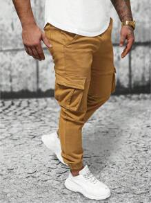 Manfinity Homme Men Casual Straight Leg Pocket Design Trousers - Coffee Brown - View 4