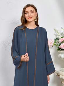 Al Najma Của phụ nữ Tay áo dài Mở Mặt trước Tiếng  Ả Rập Phong cách Áo choàng Abaya - Màu xanh lam - Xem 6