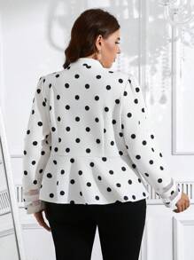 SHEIN Clasi Chaqueta de negocios casual de talla grande para mujer con diseño de lunares y empalme de malla, para otoño e invierno - Blanco y Negro - Ver 2
