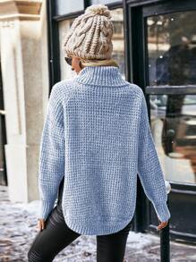 SHEIN LUNE Suéter de cuello alto de mezcla de hilos de colores aleatorios, jersey de punto para otoño e invierno - Azul - Ver 2