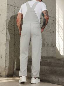 Manfinity LEGND Men's Spring And Summer Casual Solid Color Workwear Denim Overalls - Grey - View 2