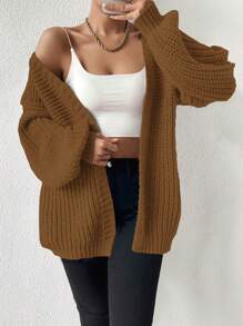 Chiquease Cárdigan informal de unicolor con hombros caídos para mujer, otoño/invierno - Marrón - Ver 7