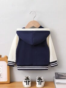 Áo khoác rộng rãi hợp thời trang cho bé trai với chất liệu vải chắp vá và thời trang - Màu xanh hải quân - Xem 2