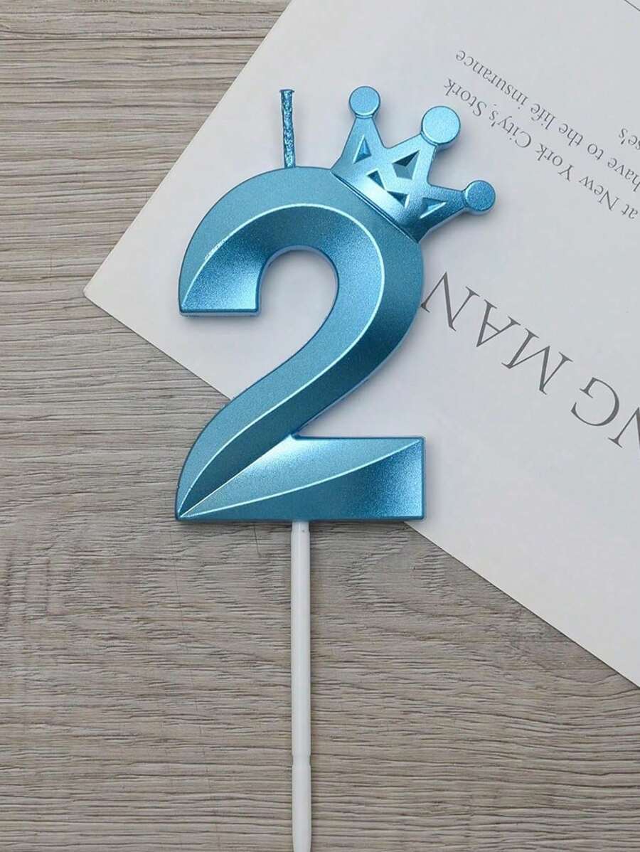 1pc Creative Colorful Crown Number Candle For Birthday Party Decoration, - Blue - View 1