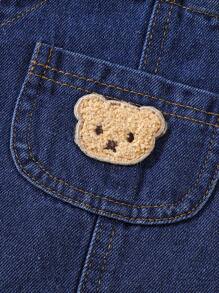 SHEIN Playful Pals Baby Boy Cartoon Bear Pocket Decor Casual Bib Shorts, Summer