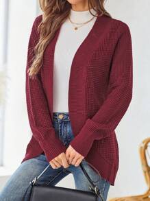 EMERY ROSE 商务休闲女士秋季毛衣秋季女装女士菠萝针织开衫，秋冬毛衣，女士开衫 - 酒紅色 - 查看 3