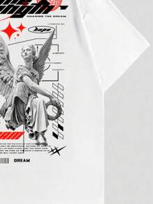 ROMWE MEN Street Life 男式标语及图案 T 恤，学校