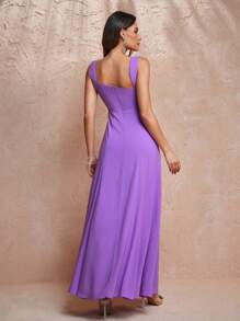 ACUSTOMFIT Designer Women's Solid Color V-Neck Side Waist Hollow Twist Long Elegant Chiffon Dress,Summer Elegant Dress