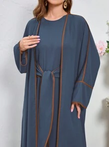Al Najma Của phụ nữ Tay áo dài Mở Mặt trước Tiếng  Ả Rập Phong cách Áo choàng Abaya - Màu xanh lam - Xem 4