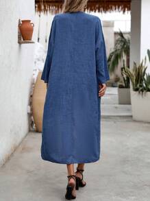 SHEIN LUNE LUNE 春夏休闲长袖长外套短裤套装 - 藍色 - 查看 2