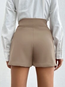 EURMUSE Black Skirt Short With Belt Detail - Mocha Brown - View 2