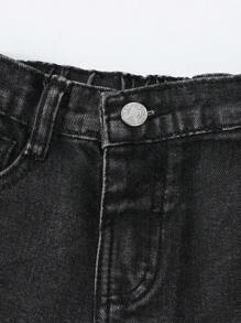 SHEIN Explorewe 年轻女孩 Y2K 街头服饰水洗黑色牛仔短裙，带装饰性覆盖设计