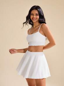 CourtClass CourtClass Women's Solid Color White Minimalist Casual Sports Crop Cami Top & Tennis Skort Set - White - View 3