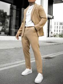 Manfinity Mode Men's Business Solid Color Simple Daily 2pcs/Set Single Button Blazer & Suit Pants Suit