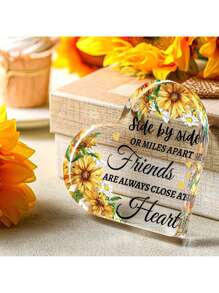 1 件心形亚克力牌匾 - 女性祝福礼物 - 友谊和生日礼物 - 向日葵装饰心形牌匾，适合退休、周年纪念、圣诞节办公桌装饰 - 彩色 - 查看 1