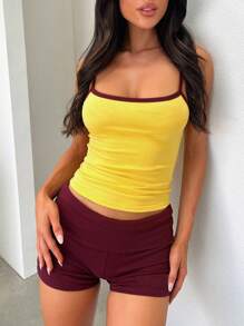 SHEIN BAE Women's Summer Casual Color Block Trim Yellow Camisole Top And Shorts 2Pcs Set - Multicolor - View 5