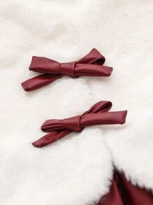 SHEIN Áo dài tay trơn màu có nơ trang trí cho bé gái, kết hợp với áo vest lông trắng và bộ váy xếp ly, phù hợp cho Giáng sinh và các dịp đặc biệt khác để thể hiện không khí lễ hội, cũng phù hợp để mặc hàng ngày và mặc ngoài trời vào mùa thu/đông - Hồng - Xem 4