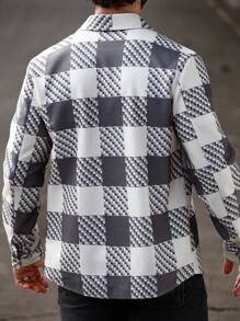 Manfinity Homme Men's Button Plaid Design Long Sleeve Daily Casual Business Elegant Charm Woolen Cloth - Light Grey - View 2