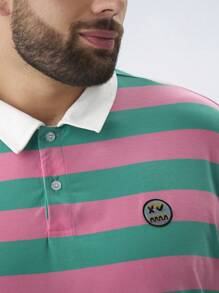 Manfinity VCAY 男士大码休闲针织条纹长袖 Polo 衫，适合春秋季节