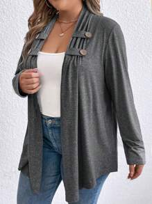 SHEIN LUNE Plus Size Spring & Autumn Decorative Button Jacket