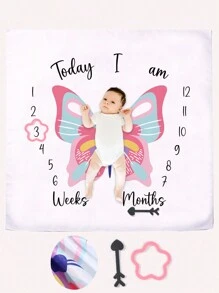 SHEIN Baby Milestone Blanket, Butterfly Print Newborn Photography Backdrop Blanket - Multicolor - View 1