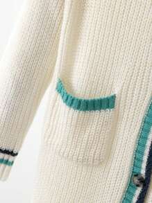 SHEIN Girls' V-Neck Color Block Pockets Cardigan Sweater, Mid-Length, Autumn - Apricot - View 6