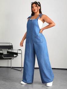 SHEIN EZwear Salopette en jean bleu ample et décontractée pour femme grande taille