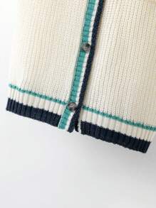 SHEIN Girls' V-Neck Color Block Pockets Cardigan Sweater, Mid-Length, Autumn - Apricot - View 4