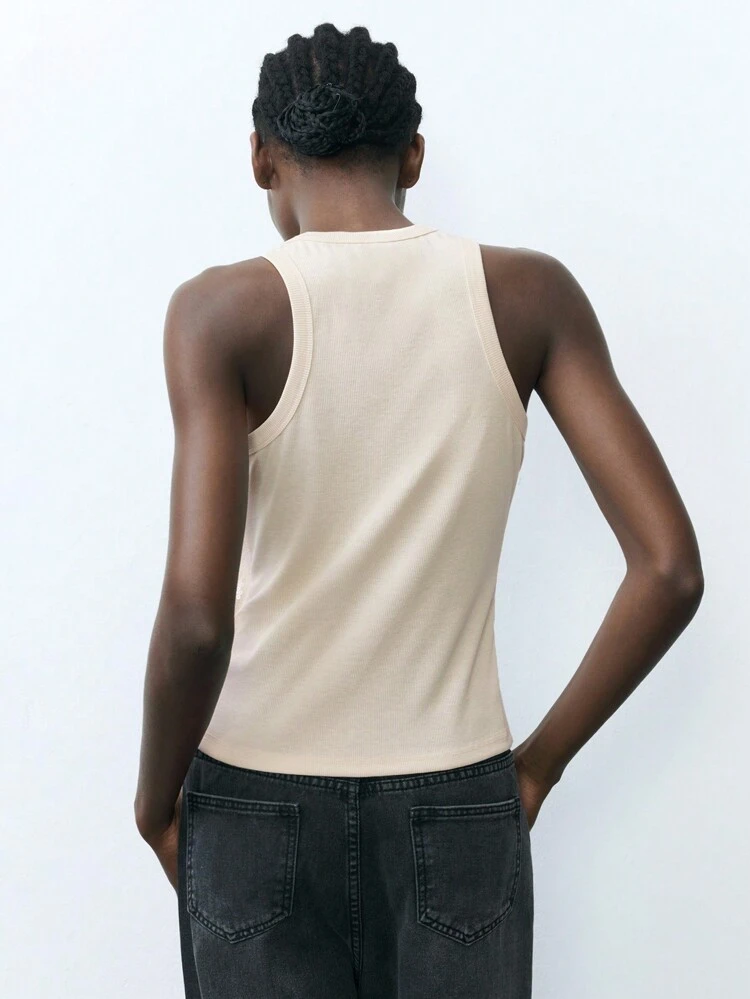 SHEIN Maija Women's Sleeveless Halter Neck Top, Versatile Solid Color Simple Design Top For Casual, Party, Daily Wear, Fashionable,  Disco, Easter Party Top Beach Summer Holiday Beach Vacation Summer Going Out Graduation Sequin Top Party Top