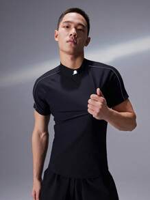 Gym Rark Boyfriend Style Men's Geometric Print Raglan Short Sleeve Everyday Fitness T-Shirt School - Blue - View 1