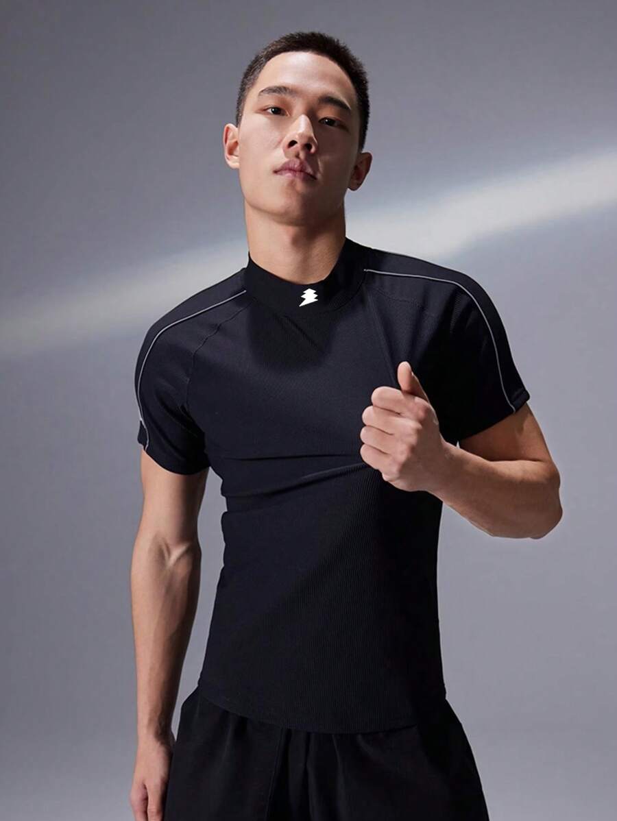 Gym Rark Boyfriend Style Men's Geometric Print Raglan Short Sleeve Everyday Fitness T-Shirt School - Blue - View 1