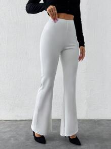 EURMUSE 女士休闲纯色喇叭裤 - 白色 - 查看 3