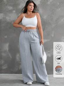 EURMUSE Plus Drawstring Waist Wide Leg Pants - Grey - View 4