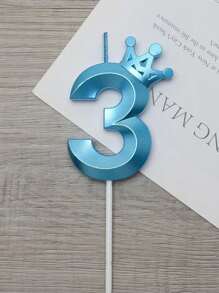 1pc Creative Colorful Crown Number Candle For Birthday Party Decoration, - Blue - View 6
