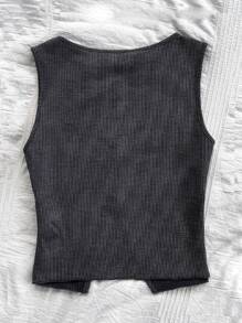 Soleia Damen Lässig Urlaubs-Jacquard Vintage zerrissenes graues gestreiftes Gewebe mit Front- und mittleren Schlitzen, Schleife verziertes Trägertop