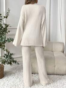 SHEIN LUNE 2 piezas Conjunto de suéter informal con cuello alto a rayas para mujer