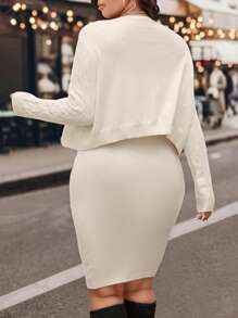 SHEIN LUNE 2 pièces/Set Robe pull en tricot texturé grande taille pour femmes, tenue d'automne élégante et confortable