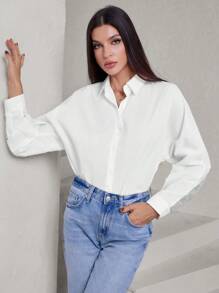 SHEIN Privé Loose Fit Shiny Sequin Embellished Women Long Sleeve Shirt Fall Cloth For Women - White - View 6
