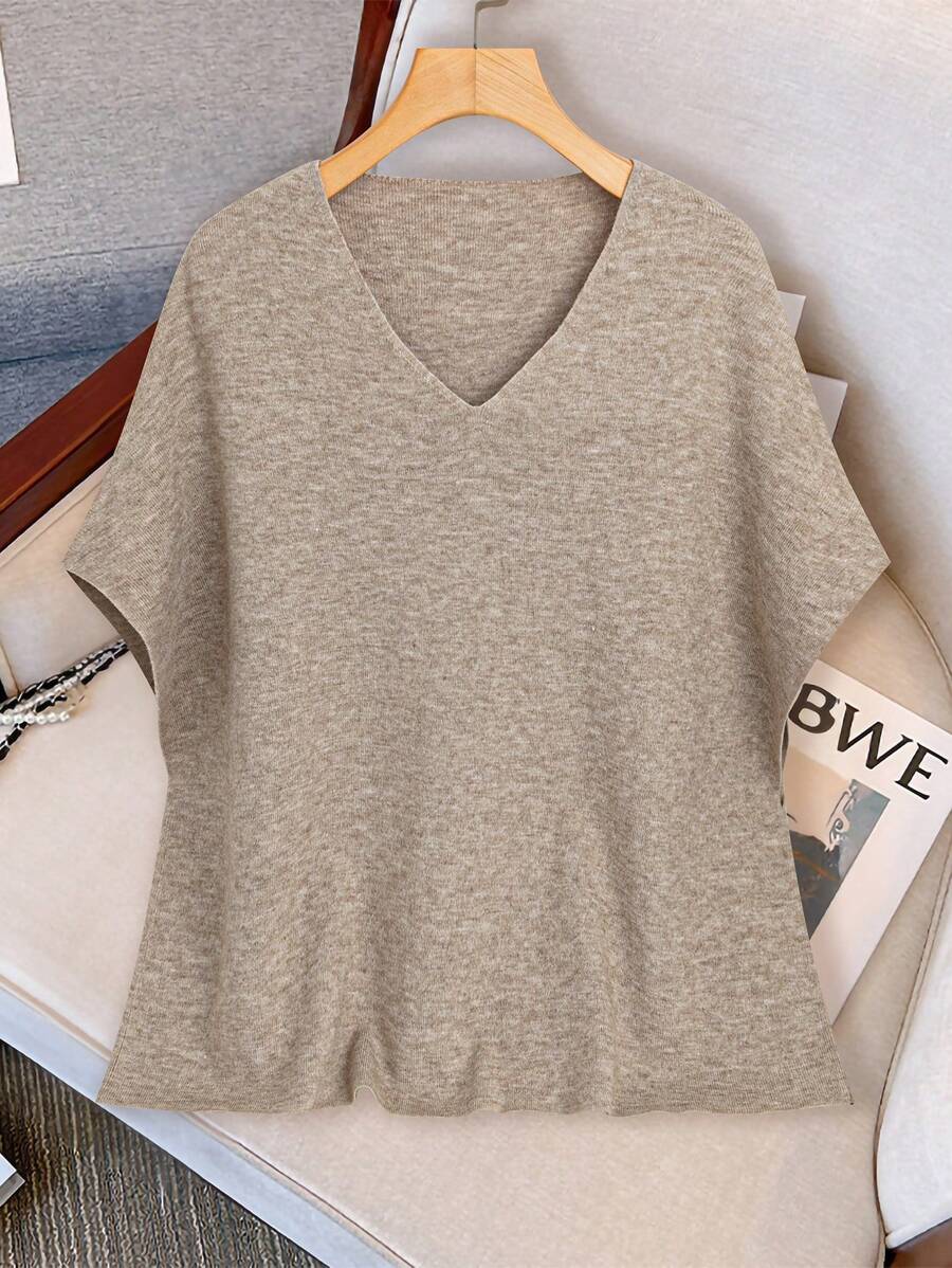 SHEIN LUNE Women's Spring And Summer Casual Batwing Sleeve Knit Top - Grey - View 1
