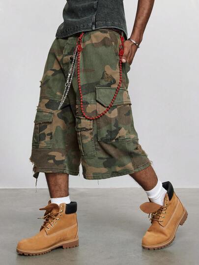 Our Street Life Men's Camouflage Distressed 7/8 Length Baggy